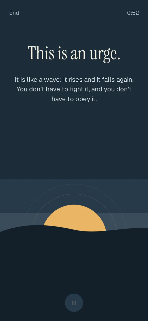 Screenshot of the emergency screen: the words This is an urge, the time remaining and a rising sun.